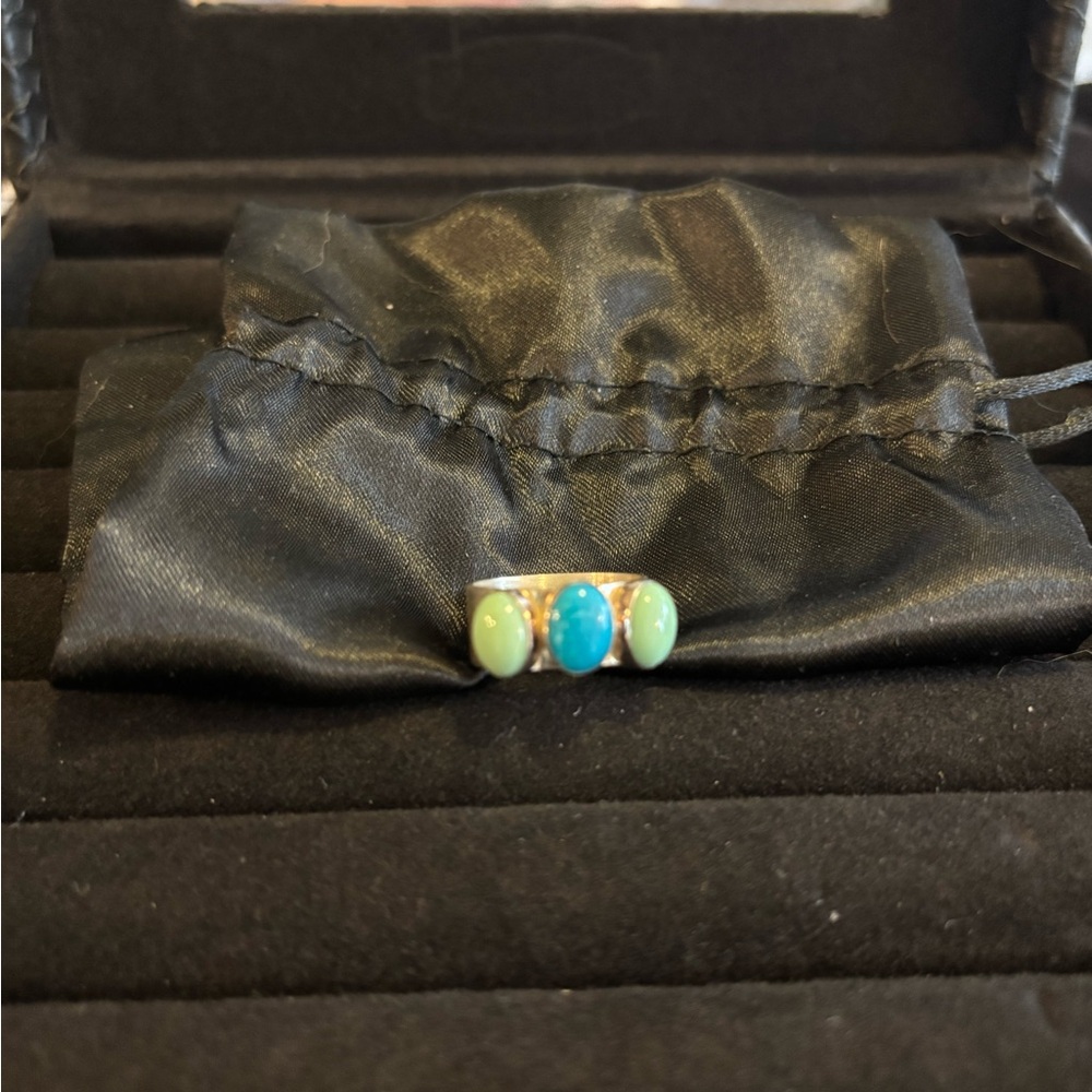 Silver Turquoise and Variscite Green Stone Ring